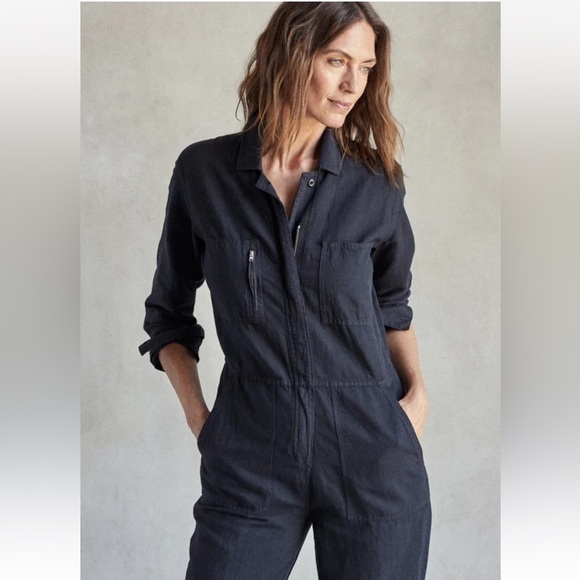Outerknown SEA suit black utility jumpsuit linen blend size Medium NWT - Picture 6 of 14